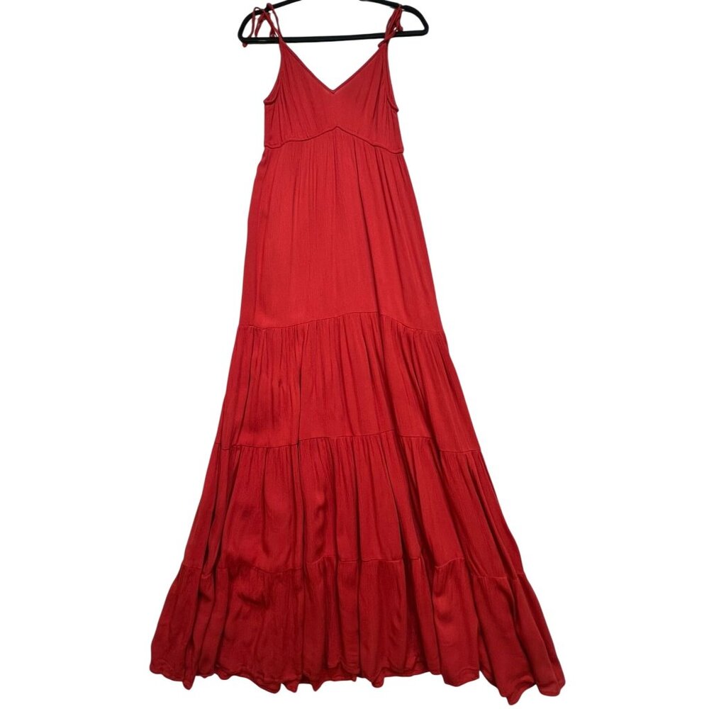 Womens Festival Tiered Maxi Dress Sleeveless Size S Red Solid